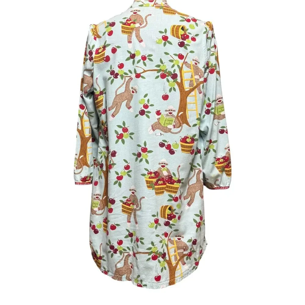 Nora & Nora Sleep Shirt Nightgown Sock Monkey Apple Blue Red XL